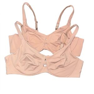Spanx Low Profile Bra 38C Nude Smoothing Back Seamless T Shirt Bra s set of 2